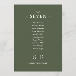 Tischnummer des monogramm-Olive-Green-Sitzplans