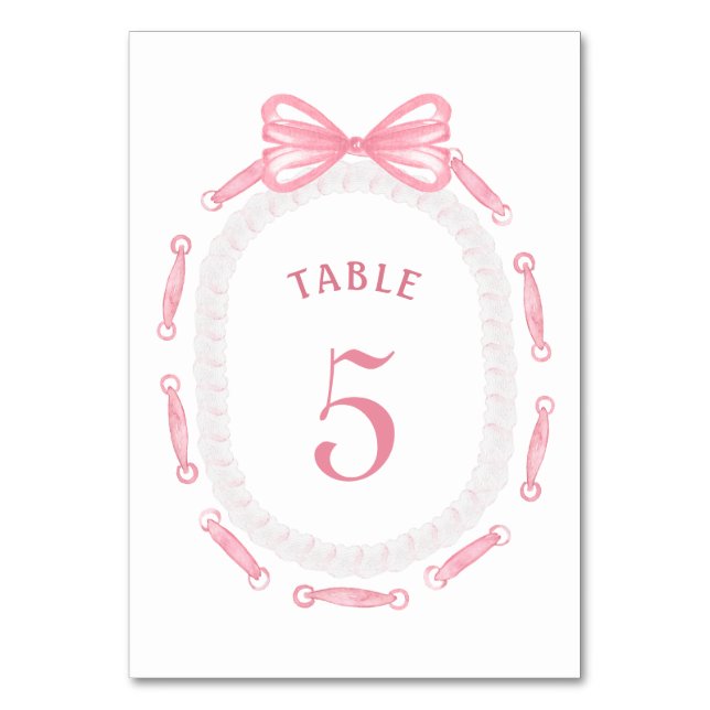 Tischnummer des rosa Bow-Flachbildes (Vorderseite)