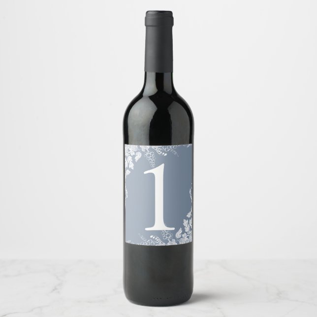 Tischnummer des Weinetiketts | Weinberg (Dusty Blu Weinetikett (Vorderseite)