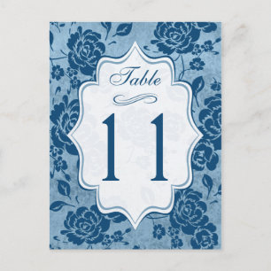 Tischnummer Dusty Blue, White Floral Damask