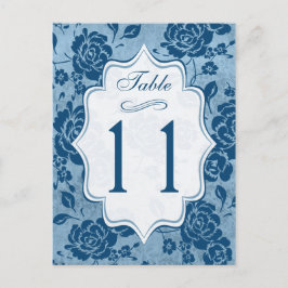 Tischnummer Dusty Blue, White Floral Damask