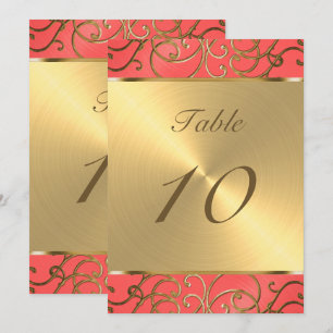 Tischnummer Elegant Coral and Gold Filigree