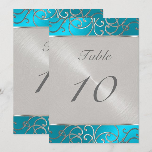 Tischnummer Elegant Türkis Silver Filigree (Vorne/Hinten)