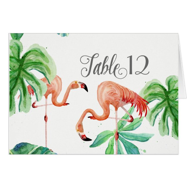 Tischnummer-Flamingo-Blatt-tropische Strand-Kunst (Vorderseite (Horizontal))