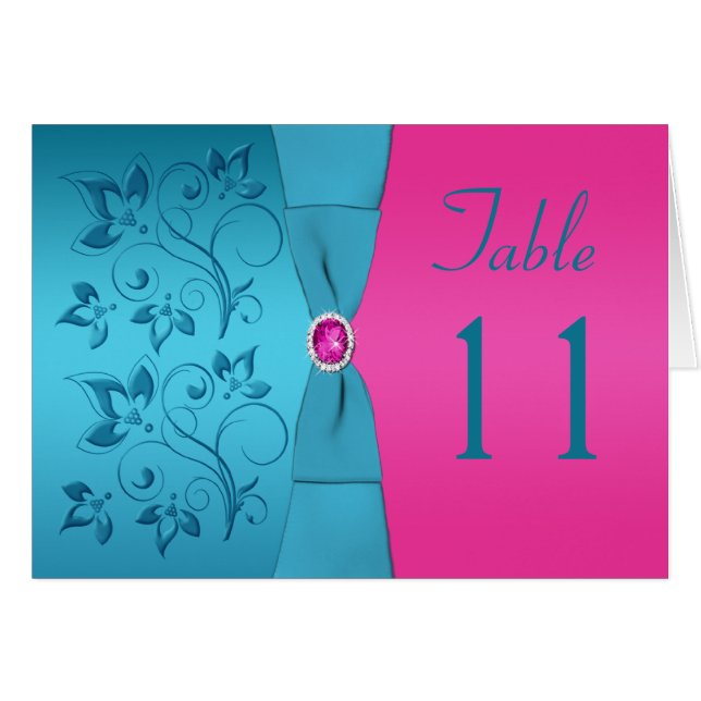 Tischnummer Fuchsia und Turquoise Floral (Vorderseite (Horizontal))