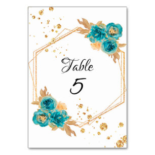 Tischnummer für aquamarine Glitzer aus Goldpeony