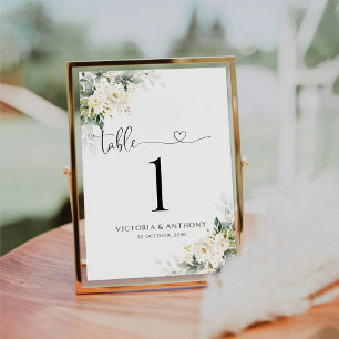 Tischnummer für die Hochzeitskarte "Weiße Rosen"
