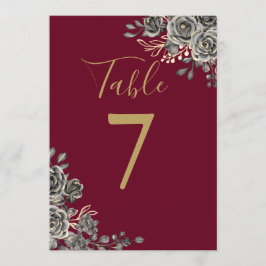 Tischnummer für Hochzeiten in Burgund und Gold Got