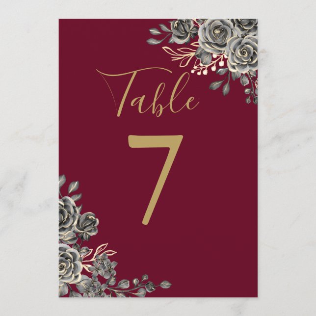Tischnummer für Hochzeiten in Burgund und Gold Got (Vorderseite)
