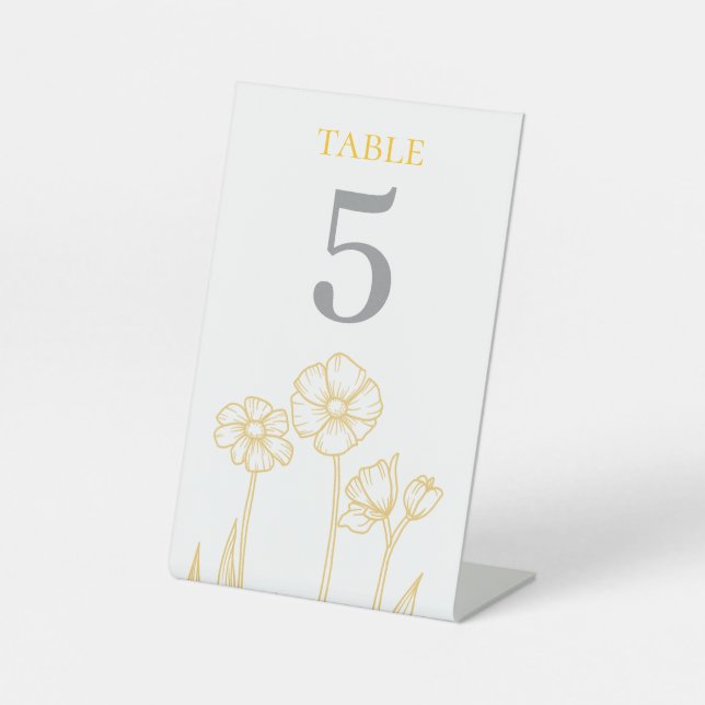 Tischnummer für Hochzeiten in Gelb und Weiß Sockelschild (Vorderseite)