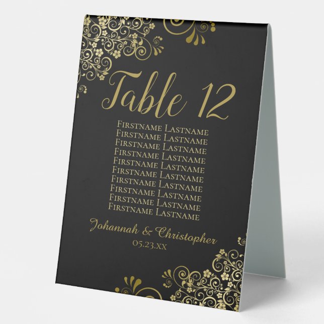 Tischnummer für Hochzeiten in Gold und Schwarz Tischaufsteller (Vorderseite)