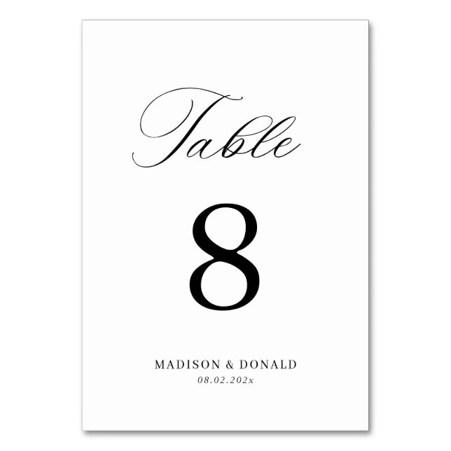 Tischnummer für Hochzeiten in Schwarz-Kalligrafie (Vorderseite)