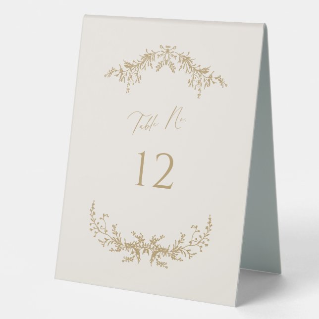 Tischnummer für Hochzeiten mit Gold & Creme Tischaufsteller (Vorderseite)