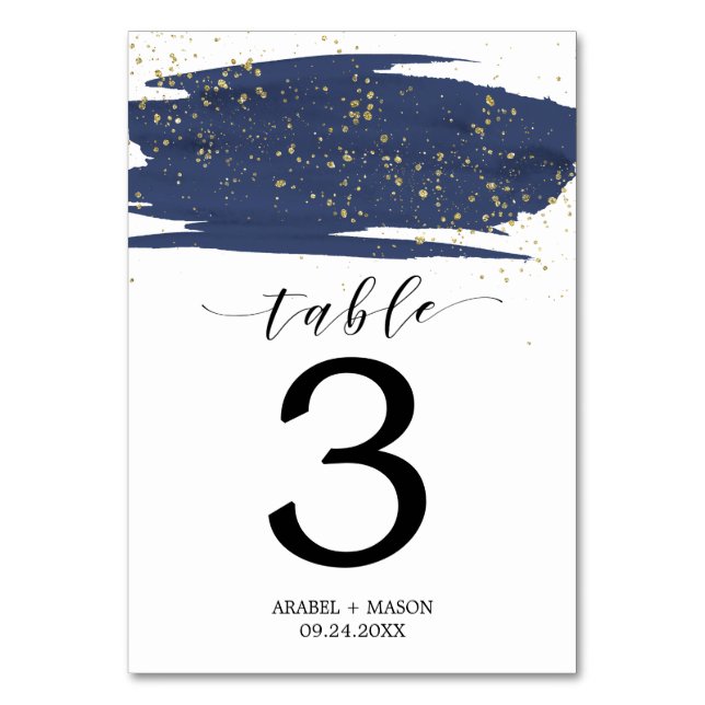 Tischnummer für Hochzeiten von Wasser und Gold (Vorderseite)