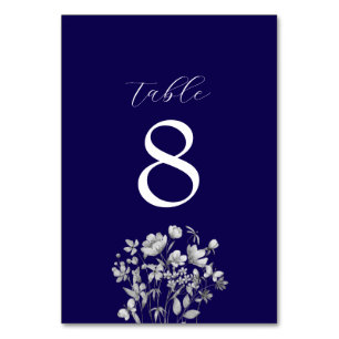 Tischnummer für königliche blaue Blumenhochzeit