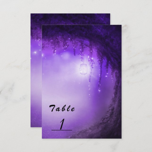 Tischnummer für lila Waldhochzeit (Vorne/Hinten)
