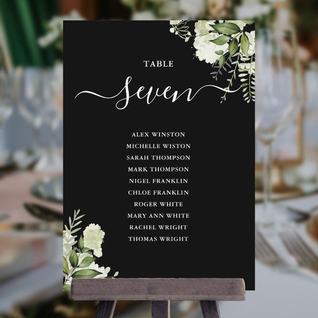Tischnummer für schwarz-weiße Sitzmöbel (Black And White Floral Seating Plan Table Number)