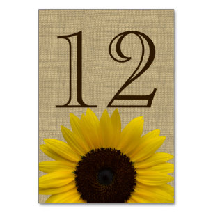 Tischnummer für Sonnenblumen Burlap