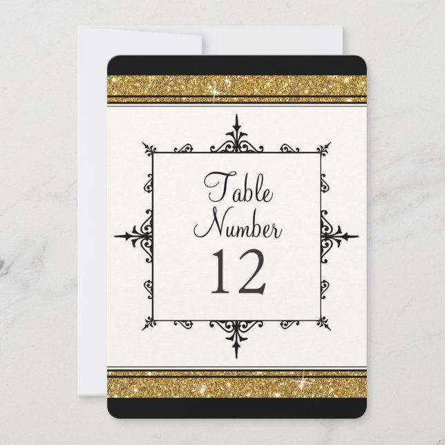 Tischnummer Gold Ornament Glitzer gestreift (Vorderseite)