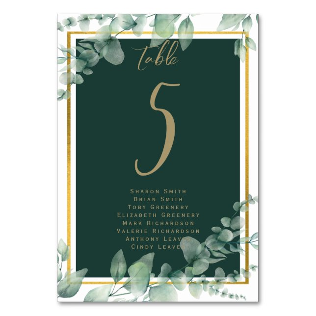 TISCHNUMMER HAUSHALT Grünpflanzen Eukalyptus (Vorderseite)