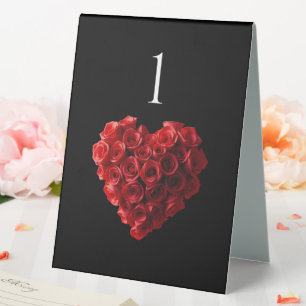 Tischnummer Hochzeit-Herzförmige rote Rose- Tischaufsteller