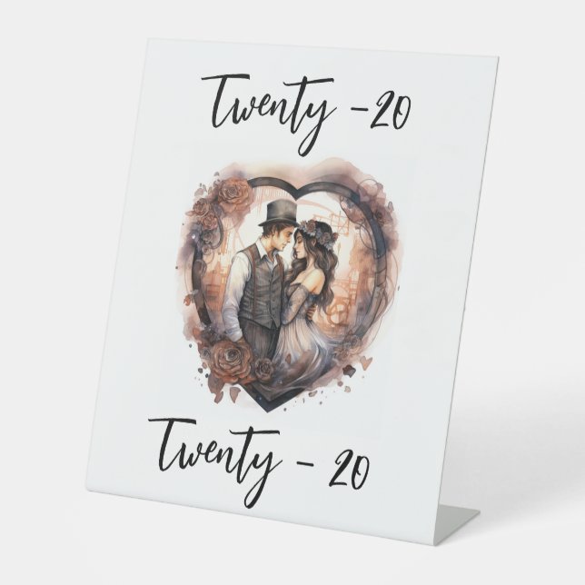 Tischnummer Hochzeit Romantisches Aquarellherz Sockelschild (Vorderseite)