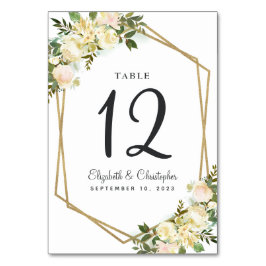 Tischnummer Hochzeit White Floral Gold Geometric