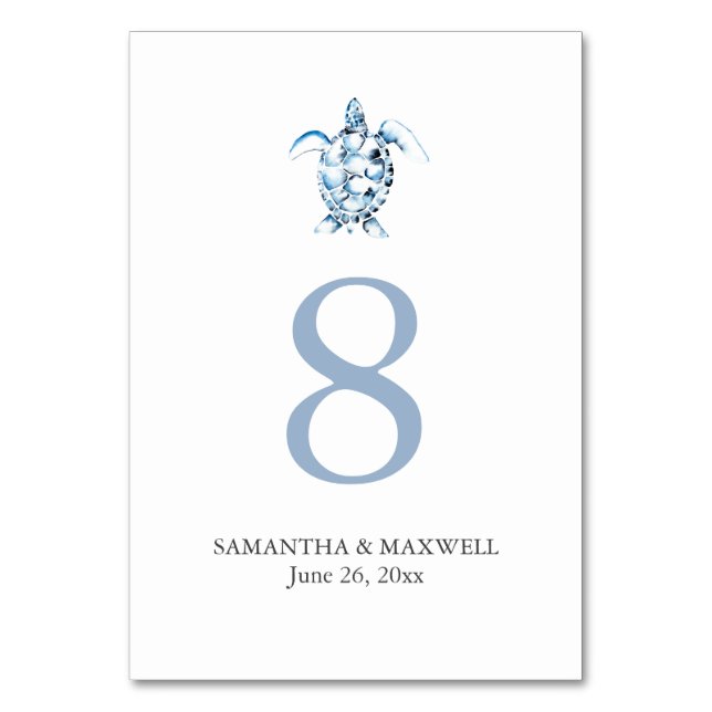 Tischnummer Hochzeiten am Strand Cards Sea Turtle (Vorderseite)