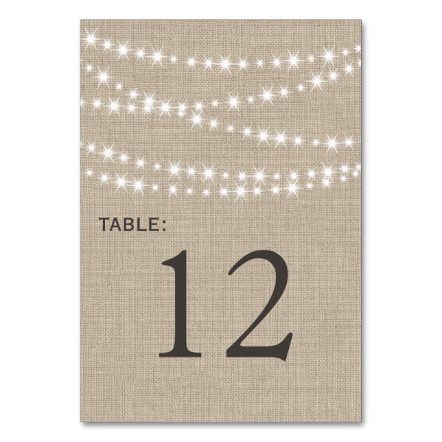 Tischnummer in Twinkle Lights Typografie (Vorderseite)