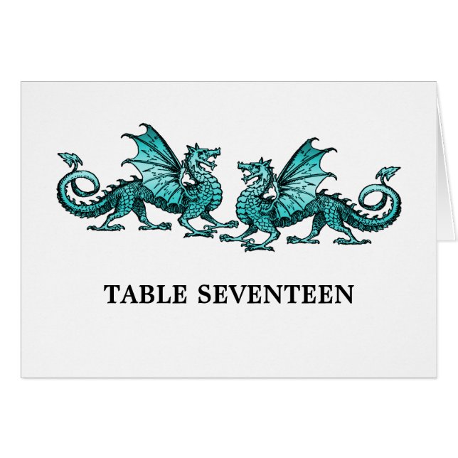 Tischnummer-Karte für aquamarine Elegante Drachen (Vorderseite (Horizontal))