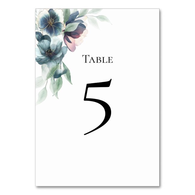 Tischnummer-Karte für Aquarellfarben-Blume Tischnummer (Vorderseite)