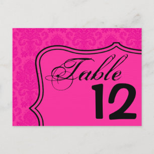 Tischnummer Karte Hot Pink Schwarz Damast Spitze D