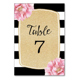 Tischnummer-Karte mit Blumenmuster / Champagner Tischnummer