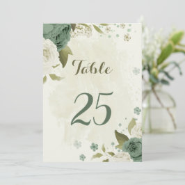 Tischnummer-Karte mit grün-weißen Blume Einladung