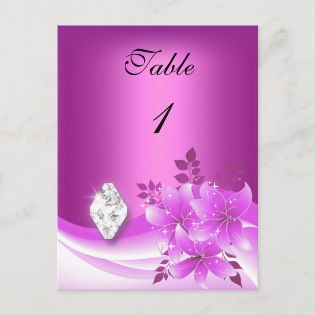 Tischnummer-Karte Rosa Blumenzange Diamant Jewel Postkarte (Vorderseite)