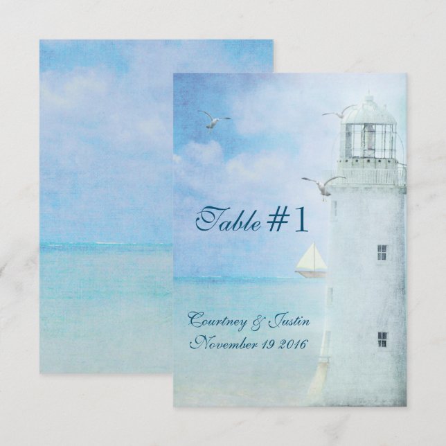 Tischnummer-Leuchtturm-Hochzeit Einladung (Vorne/Hinten)