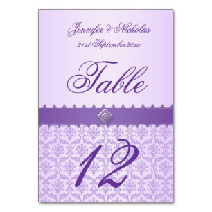 Tischnummer Lila Damast & Violette Schleife