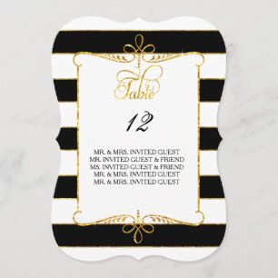 Tischnummer mit Gastnamen Gold gestreifter Schrift