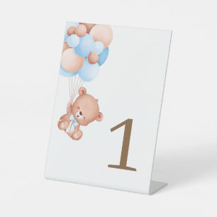 Tischnummer mit Wasserfarben-Teddybär Sockelschild