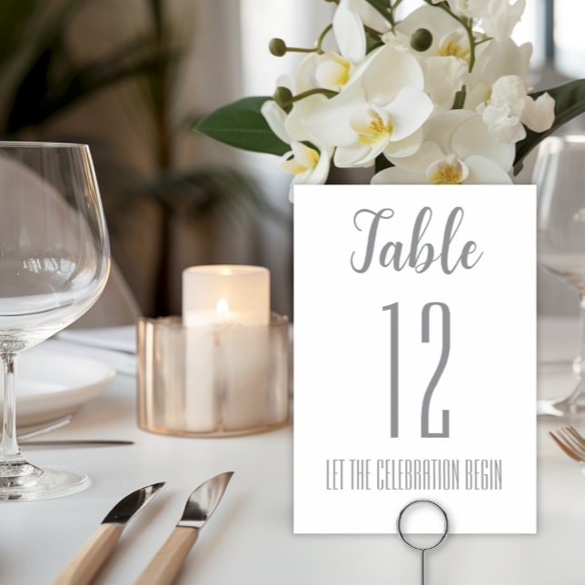 Tischnummer Moderne Minimalistische Hochzeit (Luxurious Grey on White
Modern Minimalist Wedding
Table Number Cards)