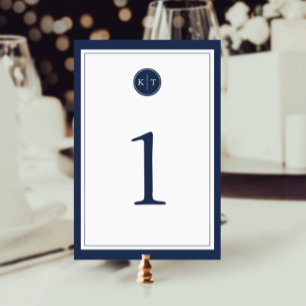 Tischnummer Navy und White Monogram