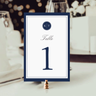 Tischnummer Navy und White Monogram