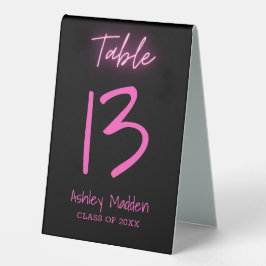 Tischnummer Neon Pink Script Graduation Party Tischaufsteller