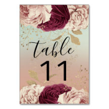 Tischnummer Pink Florals Rose Gold Marsala Blue