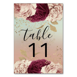 Tischnummer Pink Florals Rose Gold Marsala Blue