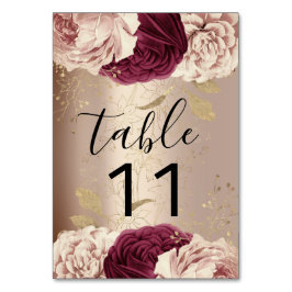 Tischnummer Pink Florals Rose Marsala Burgund