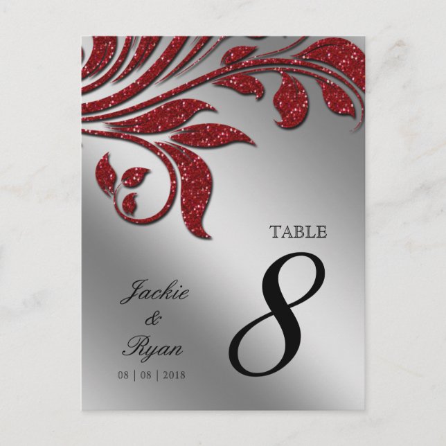 Tischnummer Postcard Red Sparkle Leaf xmas (Vorderseite)