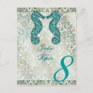 Tischnummer Postkarte Strandhochzeit Seepferdchen