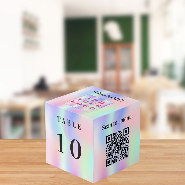 Tischnummer QR Codelmenü Rosa Minze Firmenlogo Würfel (Von Creator hochgeladen)