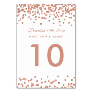 Tischnummer Rose Gold Imitat Glitzer Confetti Weiß